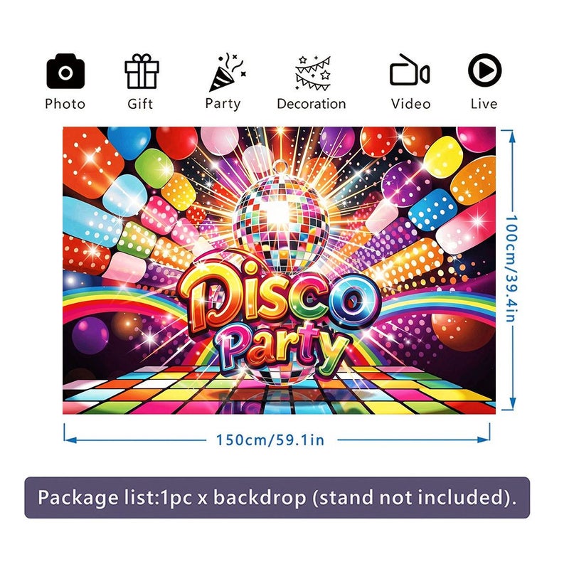 2D Flat Disco Party Banner 244x183cm 8x6ft Large Size Vibrant Colorful Photography Backdrop With Sparkling Disco Ball And Star Design Suitable For Indoor Outdoor Decoration Birthday Parties - Image 3