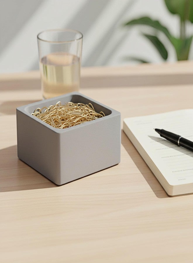 BAOHD Concrete Paper Clip Holder - Cement Paperclips Holder for Desk -Desktop Paper Clips Dispenser Organizer for Office School Home - Gray - Image 5