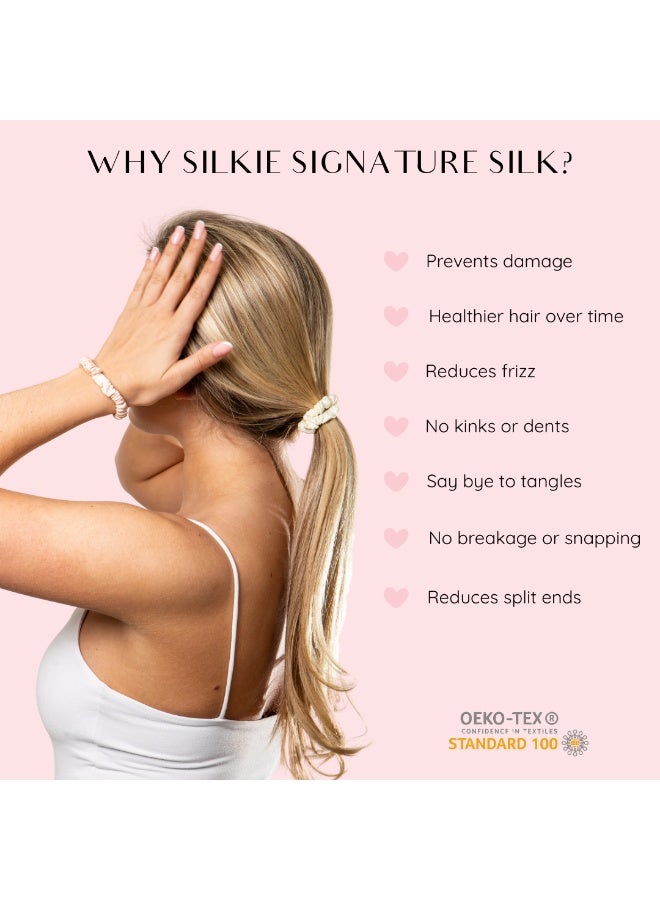 Silkie x4 Skinny Mulberry Silk Scrunchies – Soft No-Crease Hair Ties for Everyday Wear (Noir) - Image 4