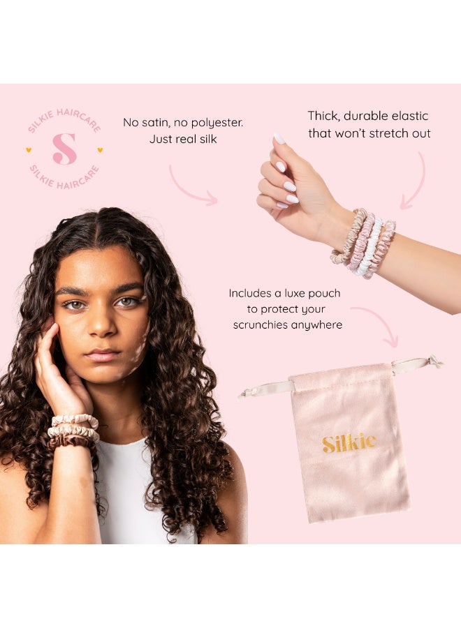 Silkie x4 Skinny Mulberry Silk Scrunchies – Soft No-Crease Hair Ties for Everyday Wear (Noir) - Image 5