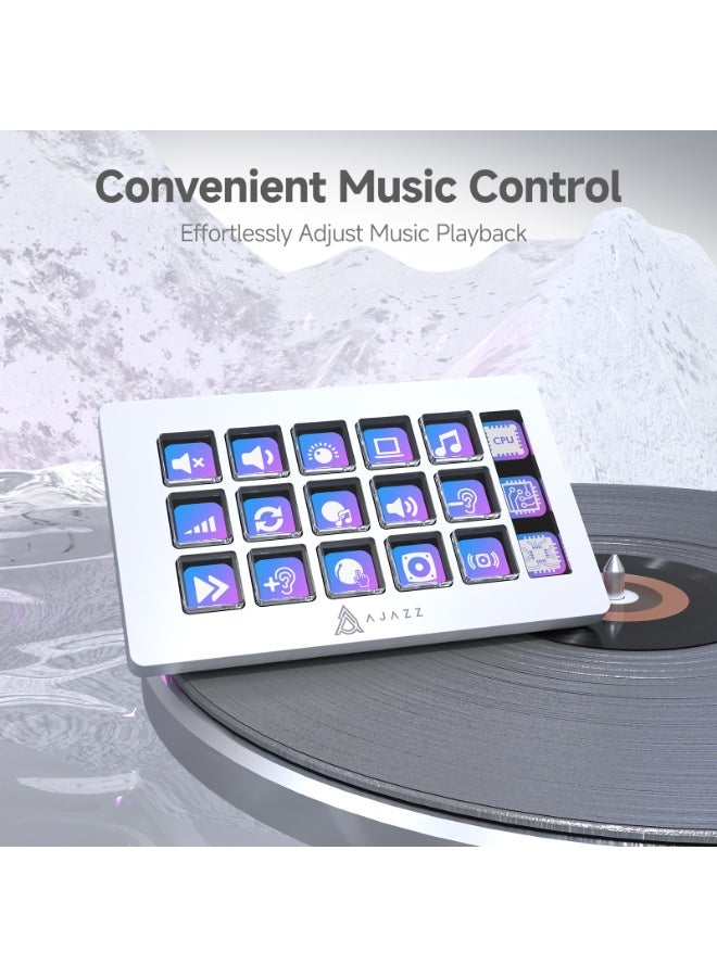 A-jazz AKP153E White International Edition Programmable Keyboard: 15-Key Visual Control Console with LCD Sub-Screen for Live Streaming and Editing Efficiency - Image 3
