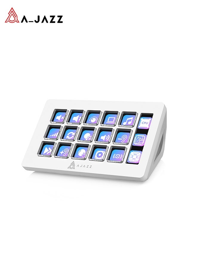 A-jazz AKP153E White International Edition Programmable Keyboard: 15-Key Visual Control Console with LCD Sub-Screen for Live Streaming and Editing Efficiency - Image 1