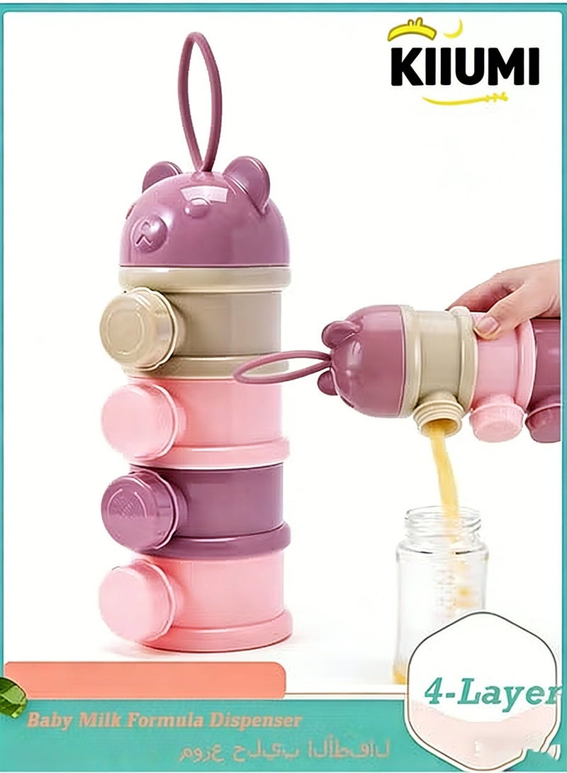 KIIUMI 4-Layer Baby Milk Formula Dispenser, Spill Proof Baby Snack Storage Container, Stackable Travel Formula Container, Bpa Free (Pink) - Image 1