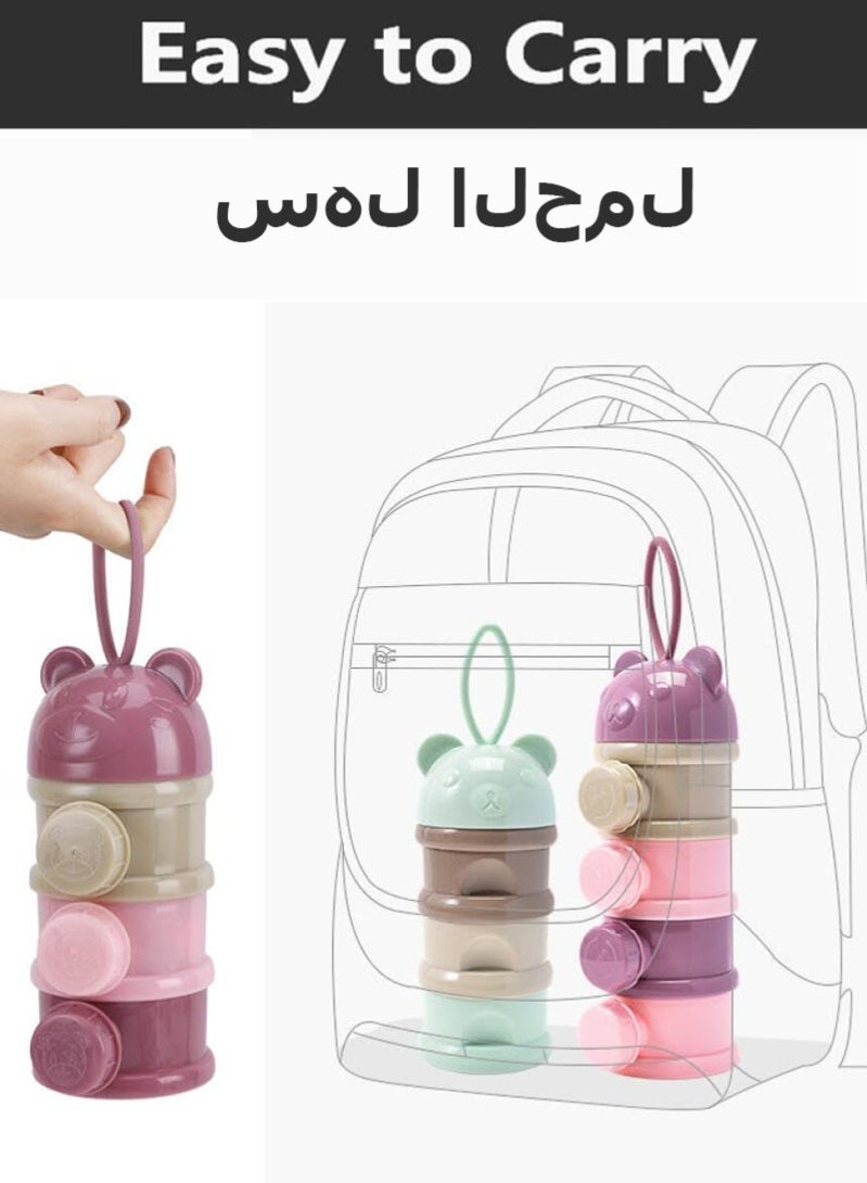 KIIUMI 4-Layer Baby Milk Formula Dispenser, Spill Proof Baby Snack Storage Container, Stackable Travel Formula Container, Bpa Free (Pink) - Image 4