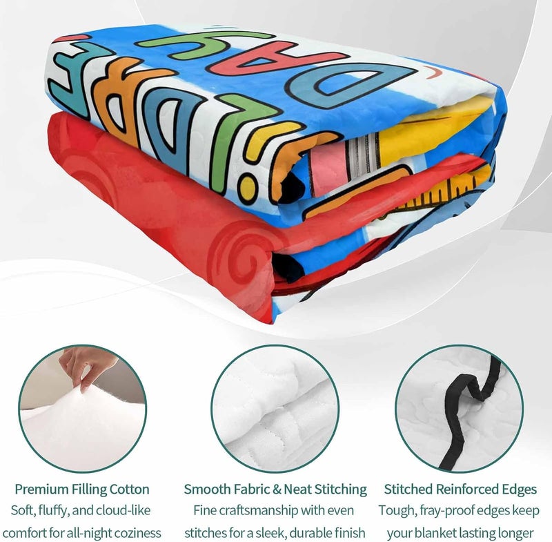 Closed & open space compatible King Quilt Set 96''x106'', Children's Day Summer Bedspread Coverlet Set with 2 Pillow Shams, Cartoon Pencil Watercolor Blue Striped Breathable All Season Quilt Bedding for Bedroom/Guest Room Ready varied options - Image 4