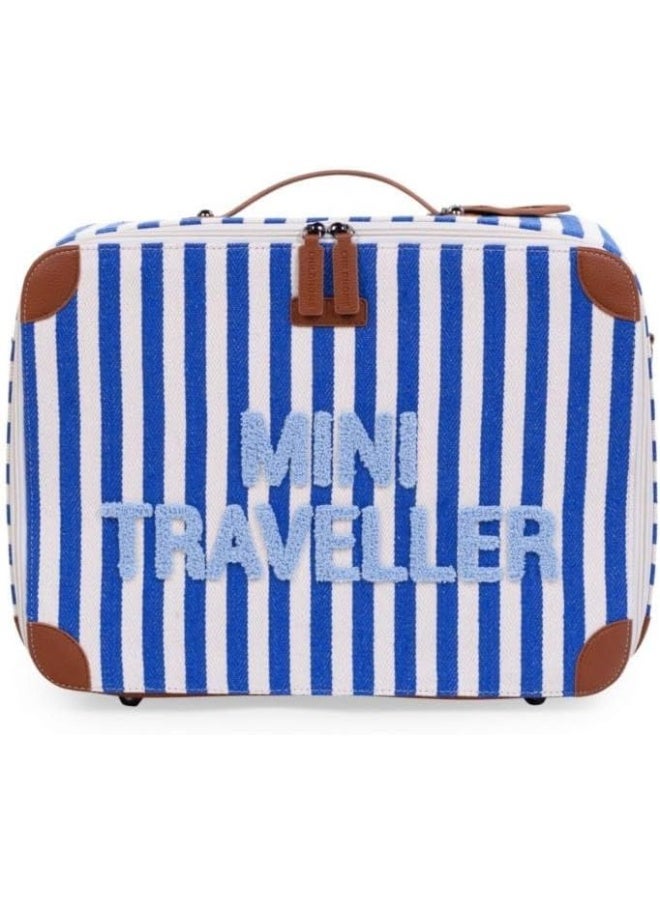 Childhome Stripes Mini Traveller Kids Suitcase - Electric Blue/Light Blue - Image 1