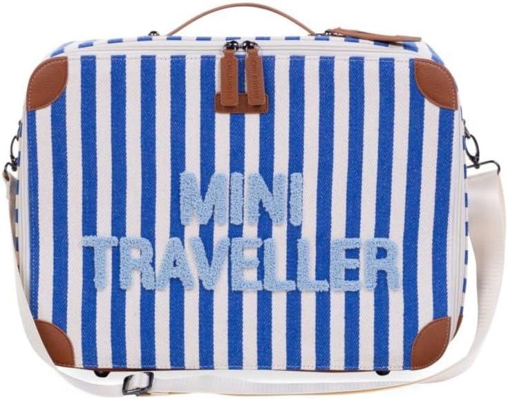 Childhome Stripes Mini Traveller Kids Suitcase - Electric Blue/Light Blue - Image 3