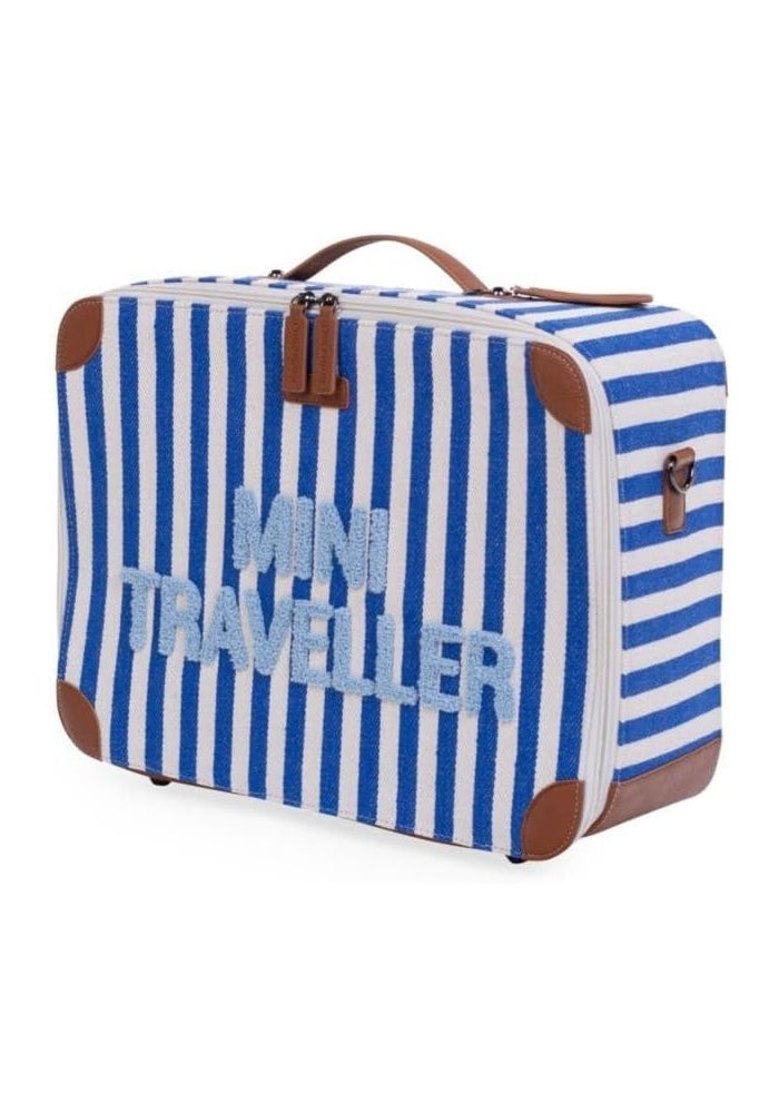 Childhome Stripes Mini Traveller Kids Suitcase - Electric Blue/Light Blue - Image 4