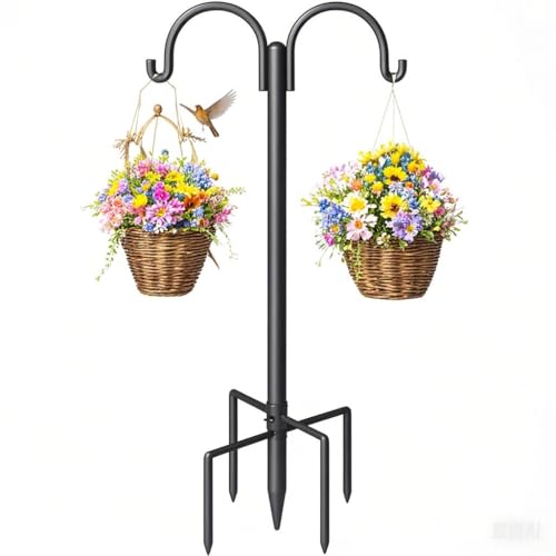 Surprizo Double Shepherds Hooks for Outdoor Heavy Duty Bird Feeder Pole with 5Prong Base RustProof Adjustable Bird Feeder Hanger for Garden Wedding Decor Hanging Plants - Image 1