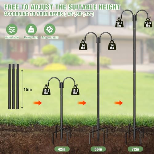 Surprizo Double Shepherds Hooks for Outdoor Heavy Duty Bird Feeder Pole with 5Prong Base RustProof Adjustable Bird Feeder Hanger for Garden Wedding Decor Hanging Plants - Image 3