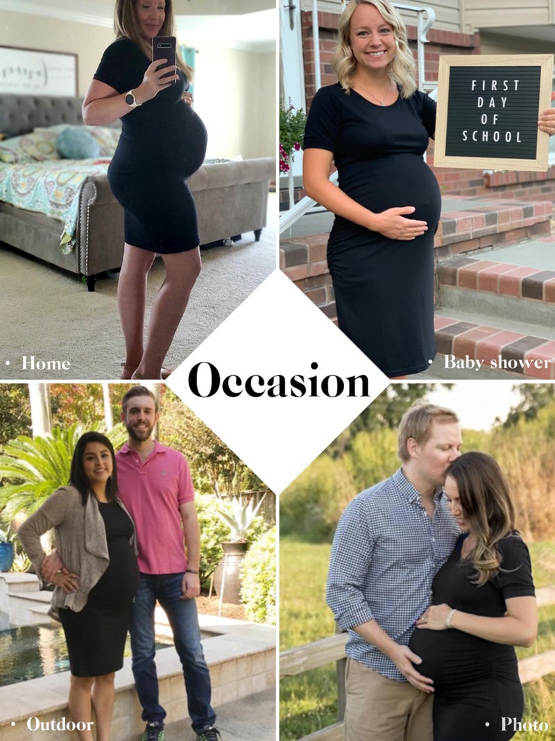 Liu & Qu Women's Maternity Bodycon Ruched Side Dress Casual Short Sleeve Dress for Daily Wearing Or Baby Shower - Image 3