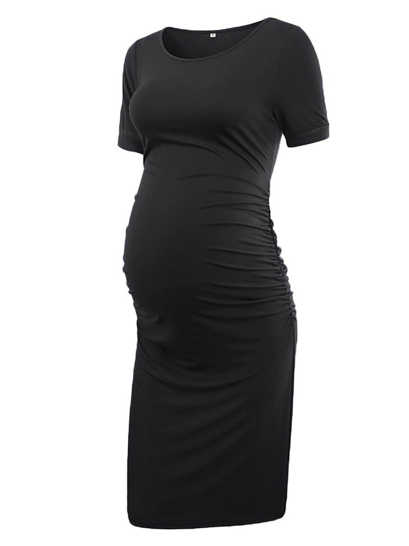 Liu & Qu Women's Maternity Bodycon Ruched Side Dress Casual Short Sleeve Dress for Daily Wearing Or Baby Shower - Image 1