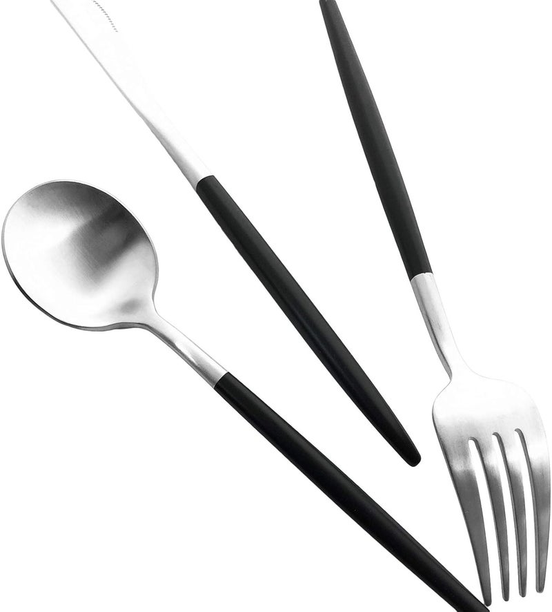 Uniturcky Matte Silverware Set 10Piece 1810 Stainless Steel Satin Finish Flatware Set Service for 2 Kitchen Utensil Set Tableware Cutlery Set for Home Restaurant Black Handle Silver 10Piece - Image 5