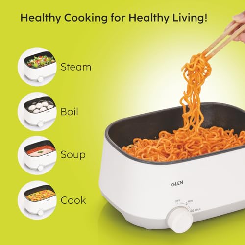 Glen 3 In 1 Multi Cooker & Food Steamer, 600W, With Nonstick Pot, 2 Power Settings, Vegetable Steaming Tray, Cook Steam & Boil, Multicooker Egg Boiler Machine (SA-3051MFS), 1.2 Liters - Image 2