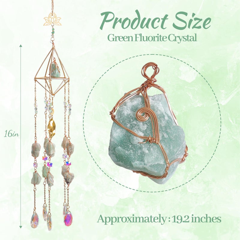 Dreamsum Green Fluorite Crystal Suncatcher, Dreamsum Window Hanging Pendant Glass Prisms Decor Wind Chime Rainbow Sun Catcher for Home Garden Porch to Lover Parents Friends - Image 2