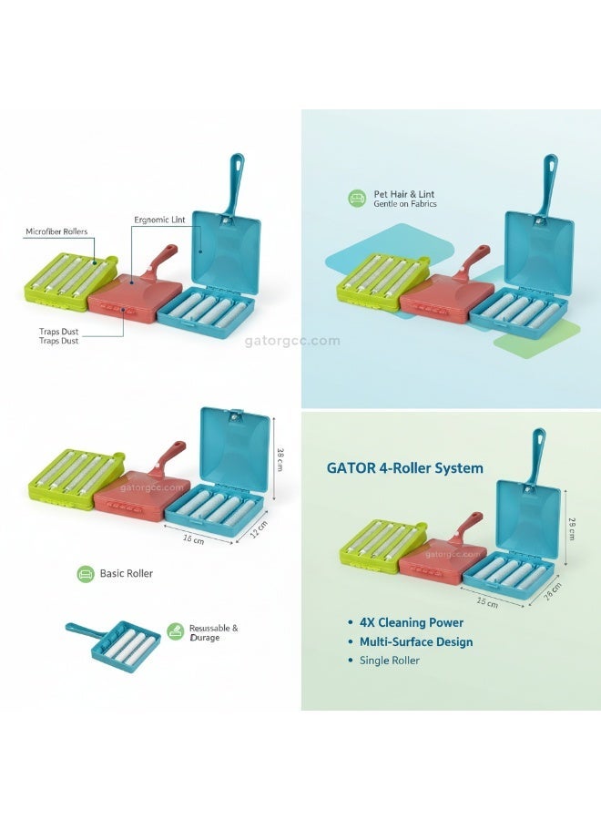 Gator Plastic Roller  for Carpet | Quad Roller Carpet Cleaner Brush for Hair, Lint & Dust Removal | Reusable Manual Cleaning Tool | Portable | Easy Grip - Image 2