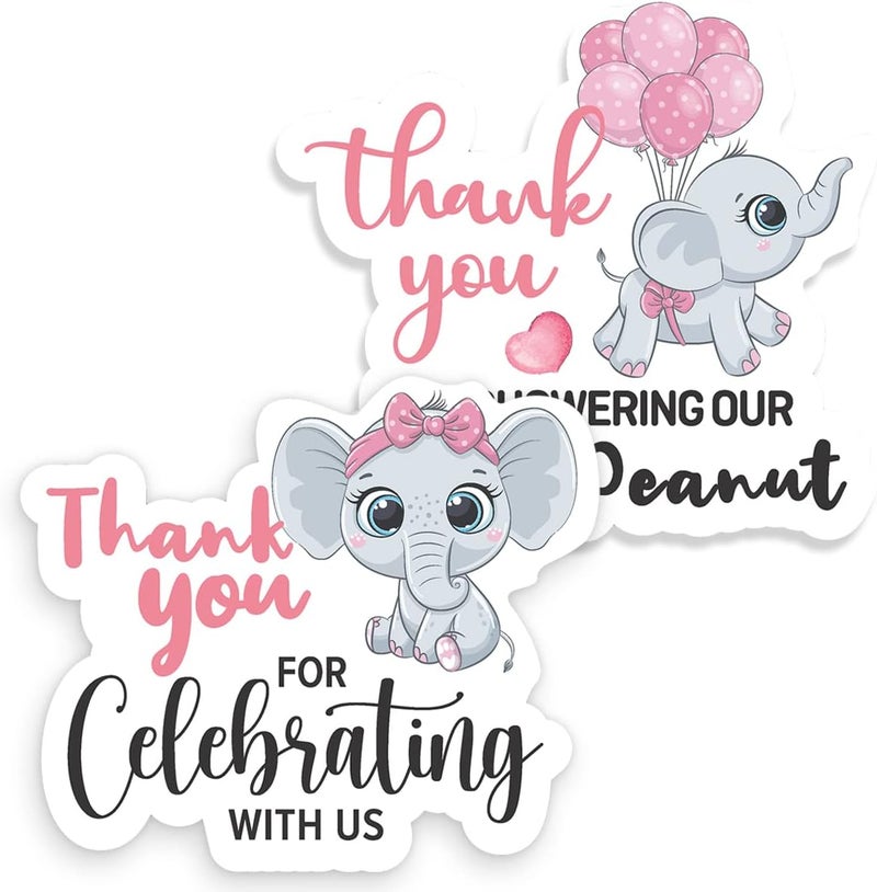 Kaecery Cute Thank You for Celebrating with Us Pink Elephant Girl Shower Thank You Stickers LabelsElephant Party Sticker for Elephants Theme Girl Shower Birthday Party Favor Label Decorations - Image 1