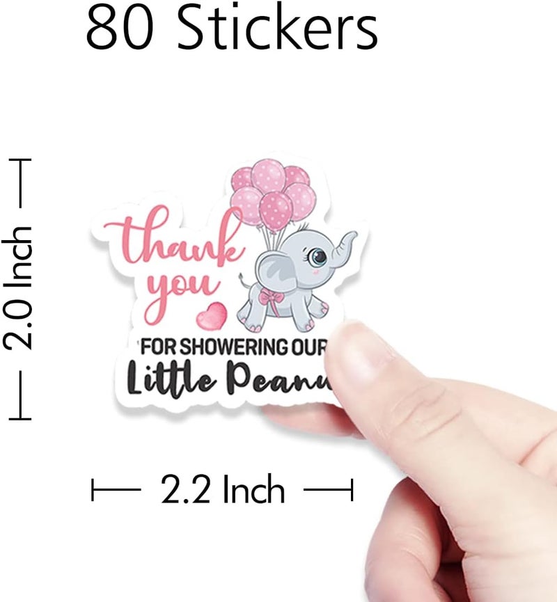 Kaecery Cute Thank You for Celebrating with Us Pink Elephant Girl Shower Thank You Stickers LabelsElephant Party Sticker for Elephants Theme Girl Shower Birthday Party Favor Label Decorations - Image 3
