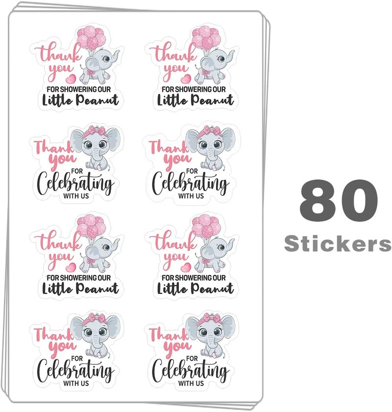 Kaecery Cute Thank You for Celebrating with Us Pink Elephant Girl Shower Thank You Stickers LabelsElephant Party Sticker for Elephants Theme Girl Shower Birthday Party Favor Label Decorations - Image 4