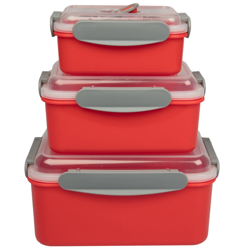 Microwave Food Storage Containers Set of 3 Nesting Microwave Cookware Meal Prep Containers w Locking Steam Vent Lids BPA Free Fridge and Freezer Safe