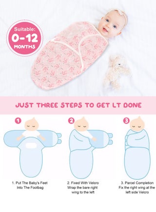 Baby Swaddle Sleep Sack with Hat Set for 0-3 Months 3-Pack Soft Cotton Newborn Wearable Swaddle Wrap for Girls Boys (Pink rabbit + magic baby + pink bear) - view 3