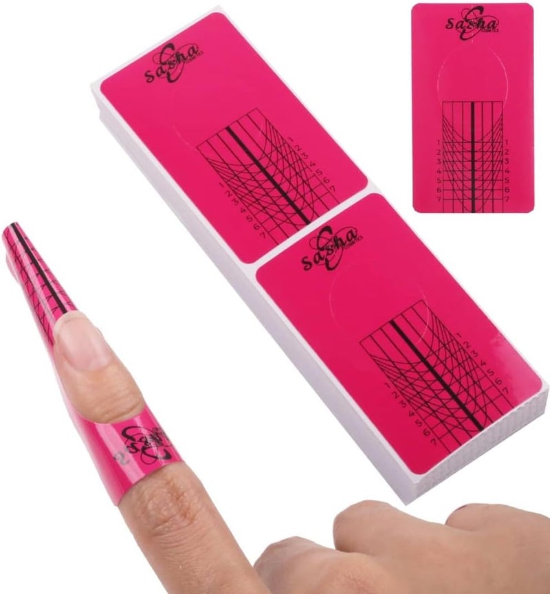 100 Pcs Nail Forms Self Adhesive Pink Nail Form Stickers Used For Acrylic UV Polygel Builder Gel Nail Extension Forms Nail Tip Sculpting Guides Professional Salon Home Use