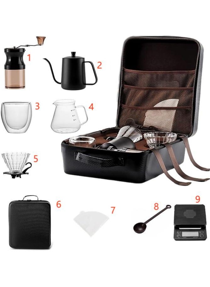 9-Piece V60 Pour Over Coffee Maker Set Coffee Kettle Scale, Coffee Dripper All in 1 Traveling Camping Manual Coffee Kit Coffee Gift Set