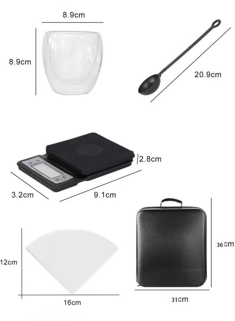 9-Piece V60 Pour Over Coffee Maker Set Coffee Kettle Scale, Coffee Dripper All in 1 Traveling Camping Manual Coffee Kit Coffee Gift Set