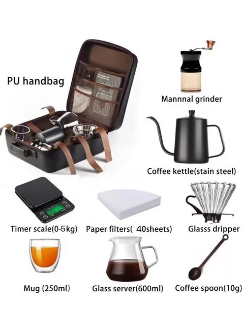 9-Piece V60 Pour Over Coffee Maker Set Coffee Kettle Scale, Coffee Dripper All in 1 Traveling Camping Manual Coffee Kit Coffee Gift Set