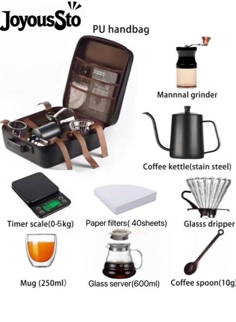 9-Piece V60 Pour Over Coffee Maker Set Coffee Kettle Scale, Coffee Dripper All in 1 Traveling Camping Manual Coffee Kit Coffee Gift Set