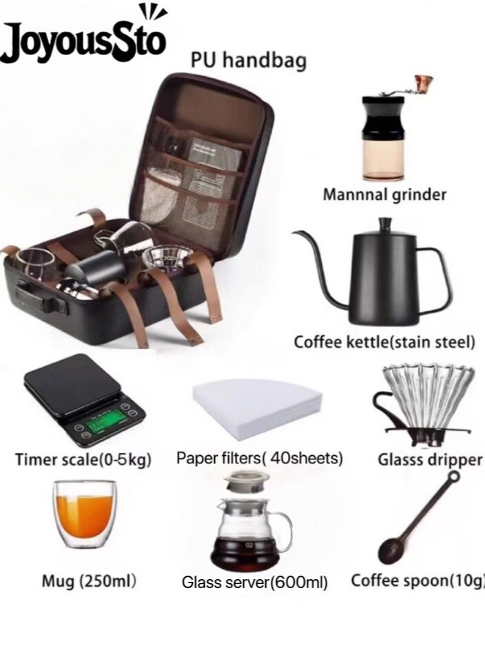 JoyousSto 9-Piece V60 Pour Over Coffee Maker Set Coffee Kettle Scale, Coffee Dripper All in 1 Traveling Camping Manual Coffee Kit Coffee Gift Set - Image 1