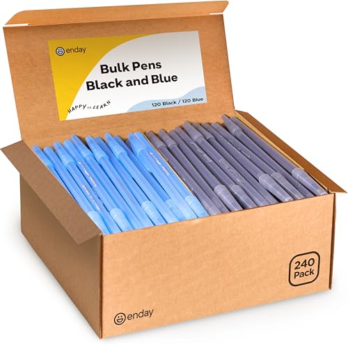 Enday Ballpoint Pens Bulk Blue and Black Pens (240 Pack) 120 Black & 120 Blue - Medium Point (1.0mm) Flexible Round Barrel For Writing Comfort, Pens Bulk for School, Home and Office. - Image 1