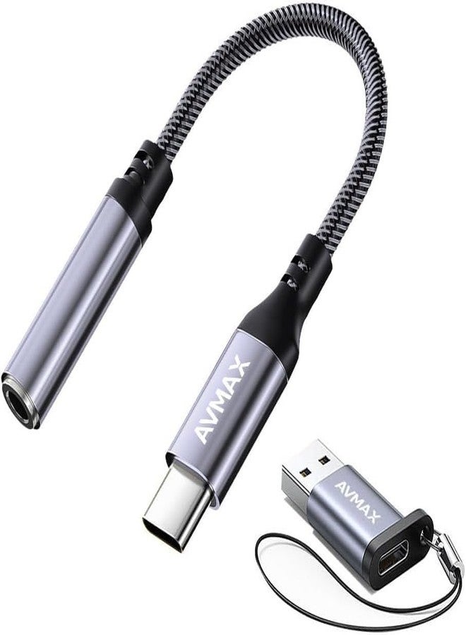 AVMAX USB C to 3.5mm Audio Headphone Adapter,Type c to Aux Female Cable for iPhone 16 15 Plus Pro Max iPad, S24 S23 S22 S21 S20 Ultra Pixel MacBook and More Type c Devices (Gray) - Image 1