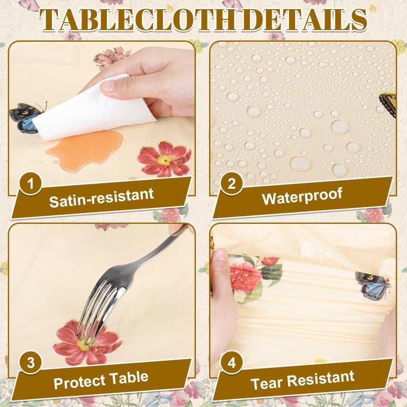 NatNarr 3 Pack Spring Floral Plastic Tablecloths, 54Ã—108Inch Tea Party Tablecloth Rectangle Vintage Table Cloth Butterfly Wildflower Porcelain Table Decor for Easter Mother's Day Birthday Garden Wedding - Image 4