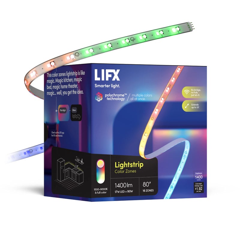 LIFX Lightstrip Color Zones, Wi-Fi Smart LED Light Strip, Full Color with Polychrome Technology™, No Bridge Required, Works with Alexa, Hey Google, HomeKit and Siri, 80" Kit - Image 1
