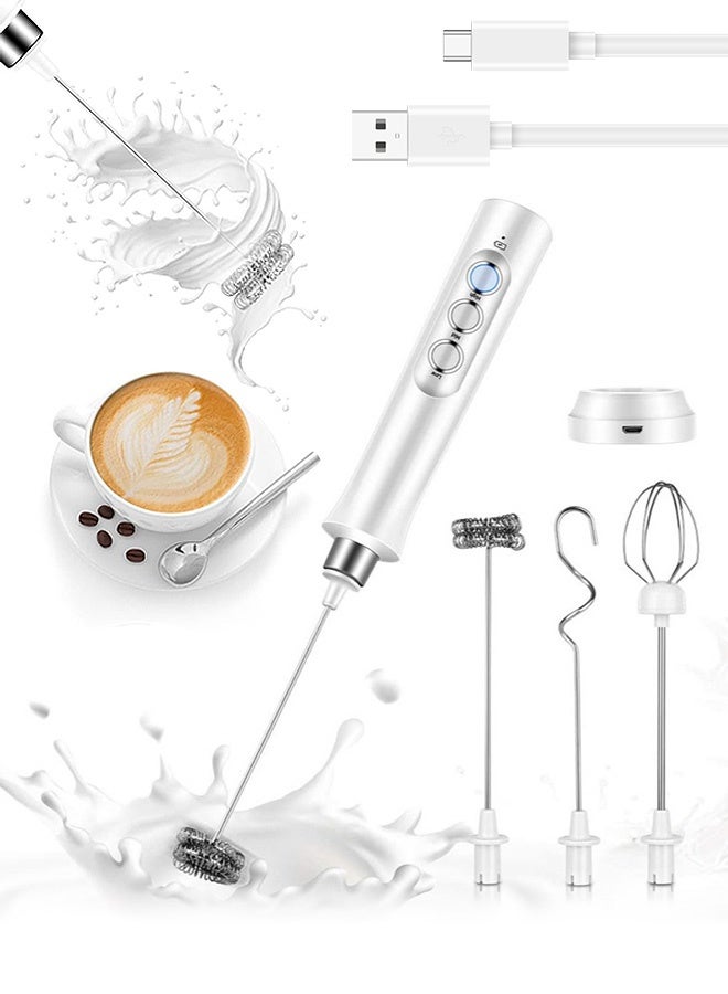 مانجي زبدة الحليب الكهربائية مع 3 خناجر من الفولاذ المقاوم للصدأ، 3 سرعة صنع الرغوة اليدوية القابلة للضبط، صانع الرغوة مزج المشروبات للقهوة اللاتية كيك الكابتشينو والبيض الساخن الشوكولاتة (شريحة) - Image 1