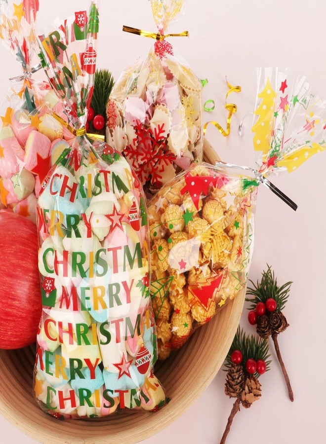 PPRAFDD 180 PCS 5"x11" Christmas Cellophane Treat Bags with Colorful Twist Ties 6 Styles Clear Xmas Candy Cookie Goodie Cello Gift Bags for Winter Christmas Theme Party Favors - Image 5