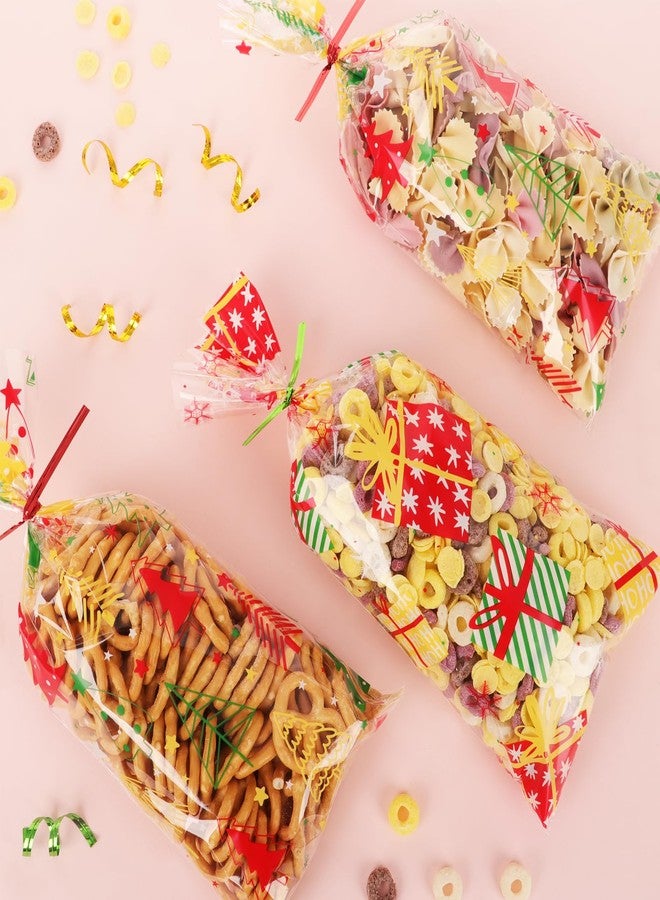 PPRAFDD 180 PCS 5"x11" Christmas Cellophane Treat Bags with Colorful Twist Ties 6 Styles Clear Xmas Candy Cookie Goodie Cello Gift Bags for Winter Christmas Theme Party Favors - Image 4