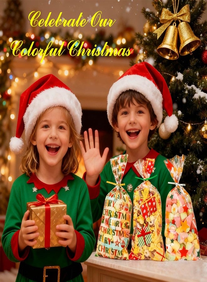 PPRAFDD 180 PCS 5"x11" Christmas Cellophane Treat Bags with Colorful Twist Ties 6 Styles Clear Xmas Candy Cookie Goodie Cello Gift Bags for Winter Christmas Theme Party Favors - Image 2