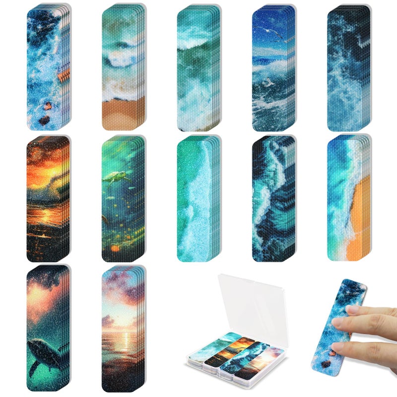 TOEMUR 48 Pieces Calm Strips Anxiety Sensory Stickers with Storage Box 2 Textured Surface Adhesives Fidget Strips for Office & Classroom Desk Relieve Adult & Teen Stress (Ocean Style) - Image 1