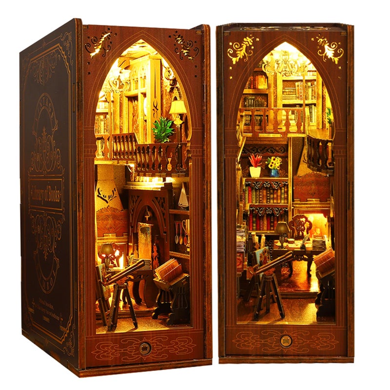 Flever Dollhouse DIY Book Nook Miniature Kit DIY Booknook Bookshelf Insert Decor 3D Wooden Booknook Miniature Kit for Creative Assembled Bookends Library of Book - Image 3