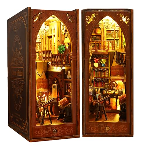 Flever Dollhouse DIY Book Nook Miniature Kit DIY Booknook Bookshelf Insert Decor 3D Wooden Booknook Miniature Kit for Creative Assembled Bookends Library of Book - Image 1