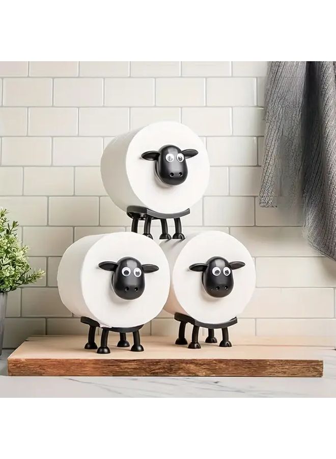 Toilet Roll Holder Freestanding Tissue Holder 1pc Black Plastic Cute Cartoon Animal Design No Battery Required Bathroom Decoration Accessories - Image 1