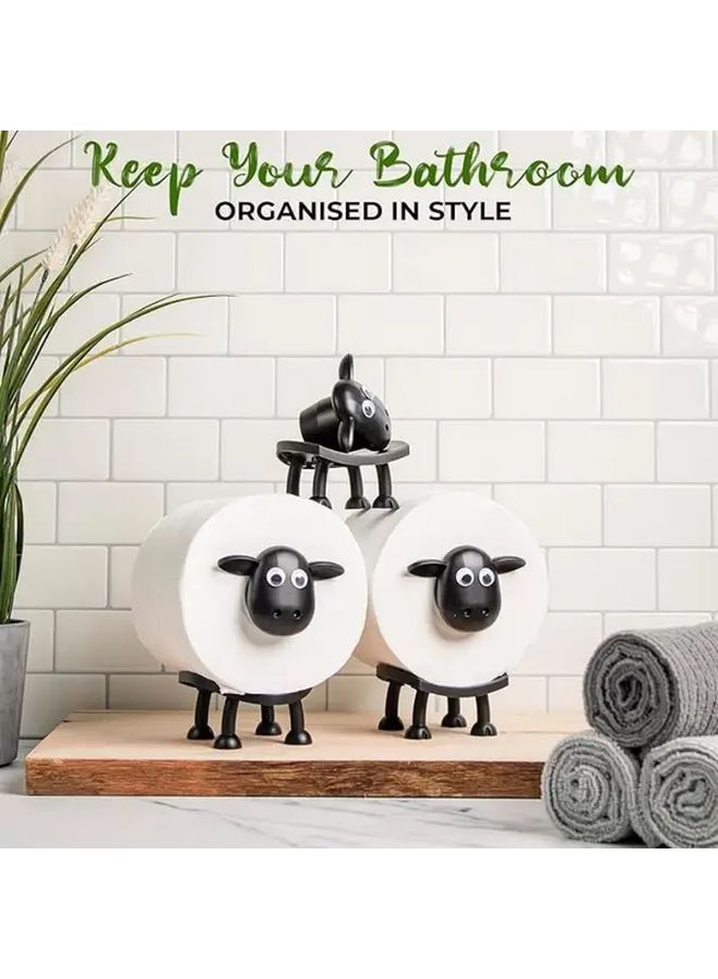 Toilet Roll Holder Freestanding Tissue Holder 1pc Black Plastic Cute Cartoon Animal Design No Battery Required Bathroom Decoration Accessories - Image 5