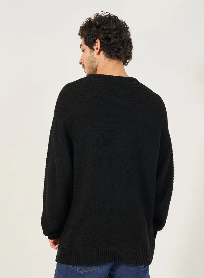 ستايلي Waffle Knit Textured Relaxed Fit Crew Neck Sweater