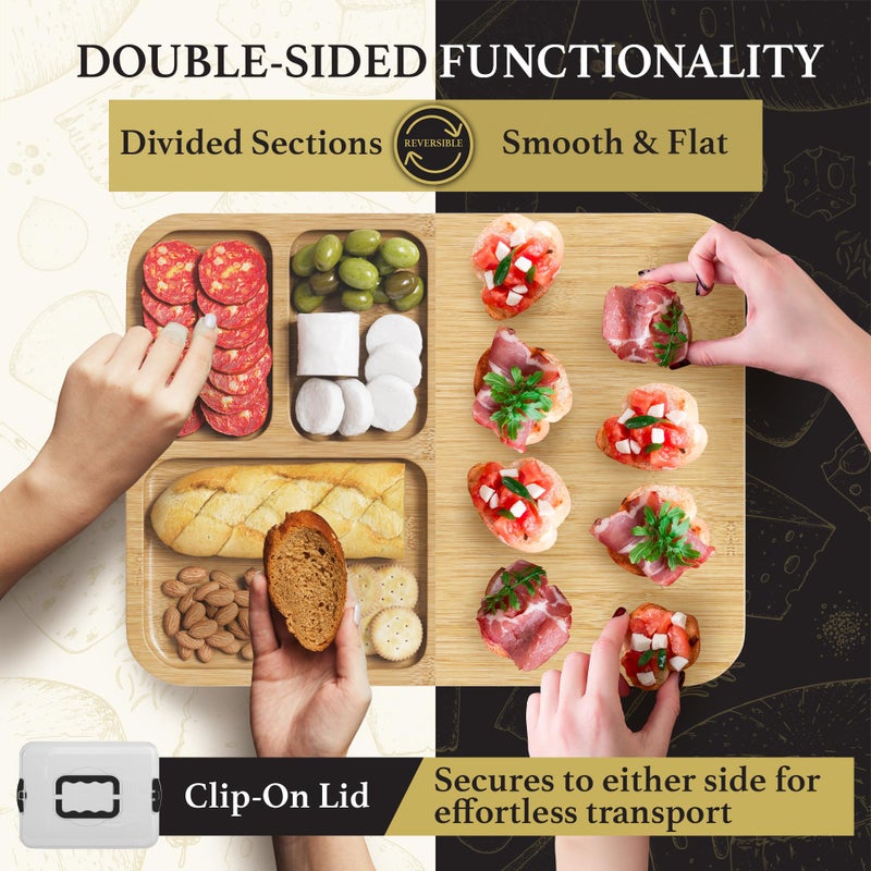Trayful Charcuterie Board with Lid - Reversible, 2-in-1 Travel Portable Cheese Board for Picnics & Entertaining - Housewarming Gift Set Idea - Covered Snack Serving Tray - Large Food Platter - Image 2