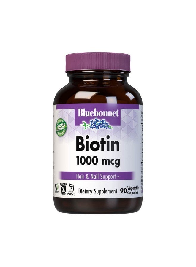 بلو بونيه كبسولات نباتية من Bluebonnet Nutrition Biotin 1000 Mcg، البيوتين هو فيتامين ب الذي يساعد في صنع الكيراتين، نباتي، غير معدّل وراثيًا، خالٍ من الغلوتين، خالٍ من الصويا، خالٍ من الحليب، كوشير، كبسولات نباتية، 90 كبسولة - Image 1