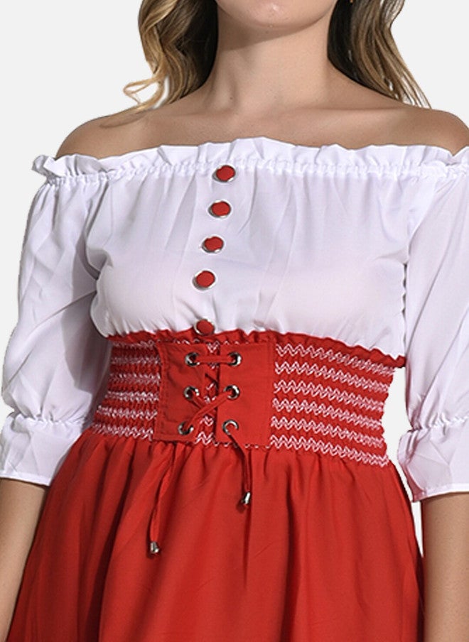 FIMS فستان فلاش ملون بأكتاف مكشوفة وأكمام ثلاثة أرباع بتصميم ضيق ومتسع - Image 2