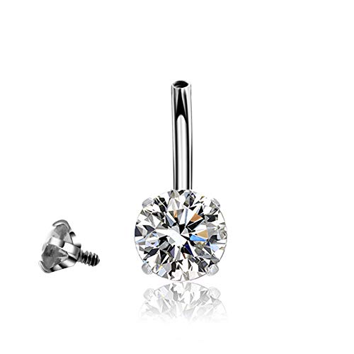HQLA 14G Belly Button Rings Surgical Stainless Steel Round Cubic Zirconia Navel Barbell Stud Body Piercing (Clear) - Image 3