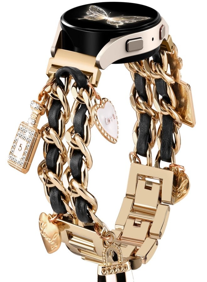 DAQIN Stylish Metal Band Compatible with Samsung Galaxy Watch 7 Band/FE 6 5 4 40mm 44mm,Galaxy Active 2, 20mm Watch Strap Pretty Chain with Cute Decorative Charms Accessories for Samsung Watch Bands Women - Image 1